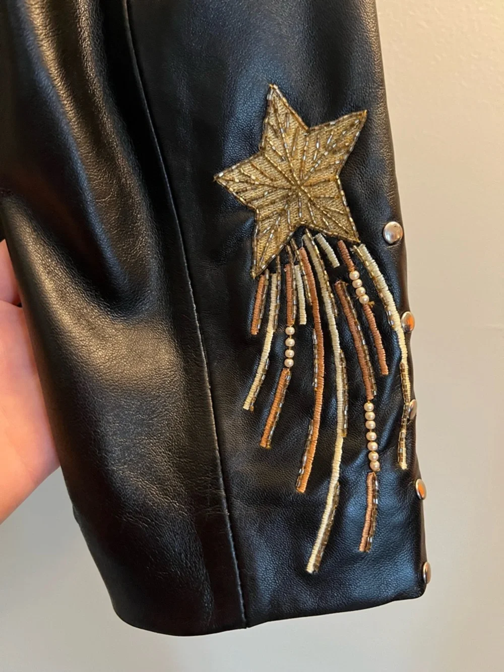 Rare! Celestial Embroidered and Beaded Leather Jacket - Picture 7 of 8